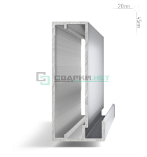 Профиль рамочный широкий, 45х20х8 мм, серебро (анод), L-3000 INTEGRO - Чертеж