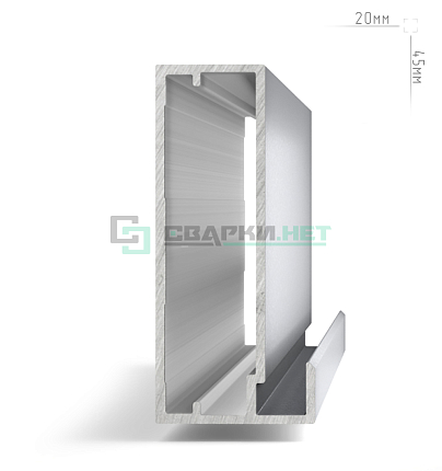 Профиль рамочный широкий, 45х20х8 мм, серебро (анод), L-3000 INTEGRO