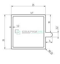 Труба экструзионная алюминиевая с полочкой 3м.  - Чертеж