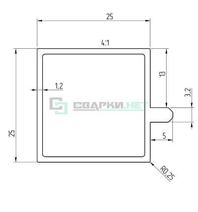 Труба экструзионная алюминиевая с полочкой 3м. 