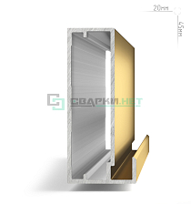 Профиль рамочный широкий, 45х20х8 мм, золото брашированное (анод), L-3000 INTEGRO - Чертеж