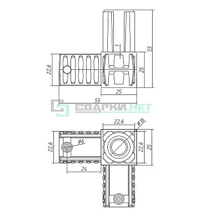 Угловой соединитель 3-х лучевой 25х25х1,2  .