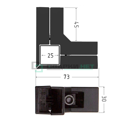 Внешний угловой соединитель 2-х лучевой 25мм со вставкой