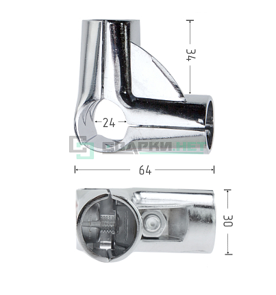 Соединитель трех труб угловой 25 мм с полкой 