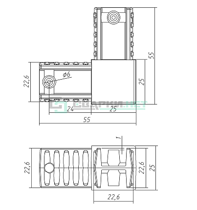 Угловой соединитель 2-х лучевой 25х25х1,2. 