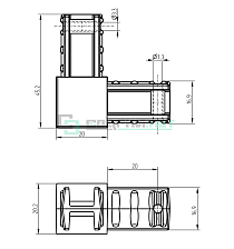 Угловой соединитель 2-х лучевой 20х20х1,5мм. - Чертеж