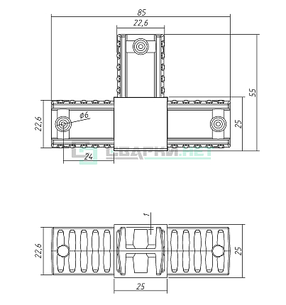 Угловой соединитель 3-х лучевой 25х25х1,2  