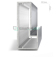 Профиль рамочный широкий, 45х20х20 мм, серебро (анод), L-3000 INTEGRO - Чертеж