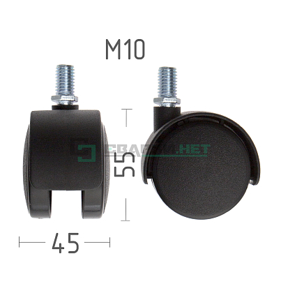 Колёсная опора стержнем М10х15 с колесом диаметром 50 мм