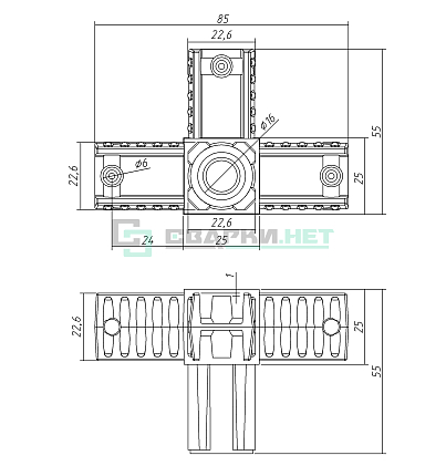 Угловой соединитель 4-х лучевой 25х25х1,2 , 