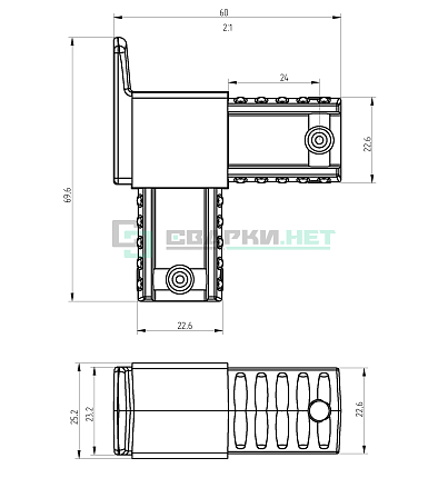 Угловой соединитель с выступом 25х25х1,2 . 