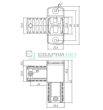 Угловой соединитель с площадкой 25х25х1,2.  