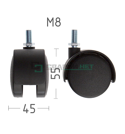 Колёсная опора М8х15 с колесом диаметром 50 мм