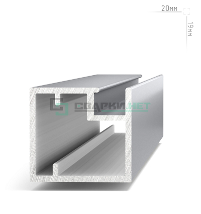 Профиль рамочный узкий, 19х20х19 мм, серебро (анод), L-3000 INTEGRO
