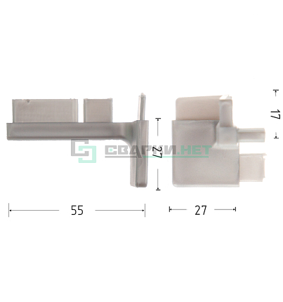 Угол 90 градусов внешний для профиля L - образного 4464, цвет серый металлик