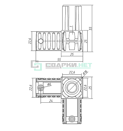 Угловой соединитель 3-х лучевой 25х25х1,2 ,