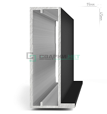 Профиль рамочный широкий, под наклейку, 45х19х1 мм, черный (анод), L-3000 INTEGRO - Чертеж