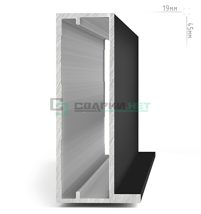 Профиль рамочный широкий, под наклейку, 45х19х1 мм, черный (анод), L-3000 INTEGRO