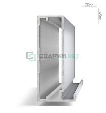 Профиль рамочный широкий, 45х20х4 мм, серебро (анод), L-3000 INTEGRO - Чертеж