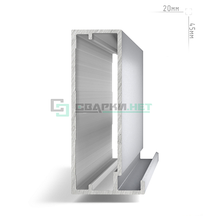 Профиль рамочный широкий, 45х20х4 мм, серебро (анод), L-3000 INTEGRO