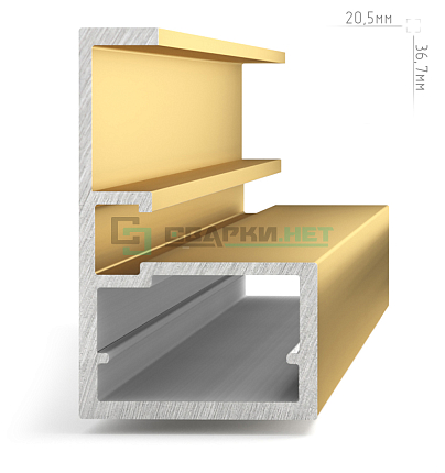 Профиль рамочный узкий, c интегрированной ручкой, золото брашированное (анод), L-2700 LINEA
