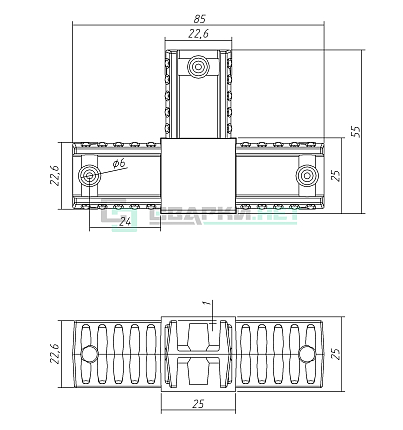 Угловой соединитель 3-х лучевой 25х25х1,2.  