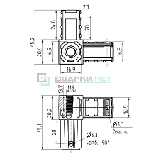 Угловой соединитель Угловой соединитель 3-х лучевой с резьбой М8  20х20х1,5 мм. - Чертеж
