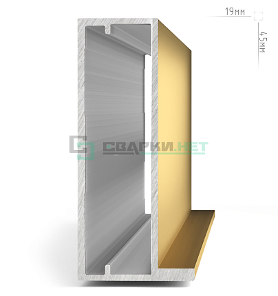 Профиль рамочный широкий, под наклейку, 45х19х1 мм, золото брашированное (анод), L-3000 INTEGRO