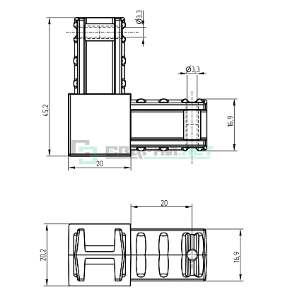 Угловой соединитель 2-х лучевой 20х20х1,5мм