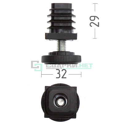 Комплект заглушки для трубы 20х20 мм и резьбовой опоры диаметром 25 мм