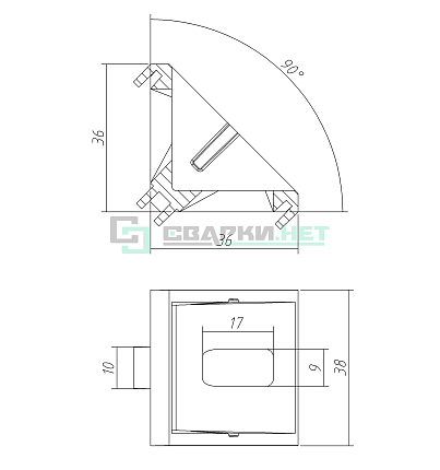 Угол соединительный для конструкционного профиля 40х40  
