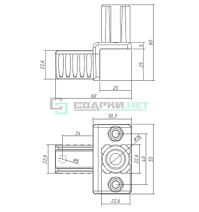 Угловой соединитель накладной с площадкой 25х25х1,2.  