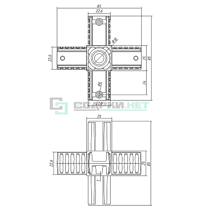 Угловой соединитель 6-ти лучевой 25х25х1,2 . 
