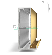 Профиль рамочный широкий, 45х20х4 мм, золото брашированное (анод), L-3000 INTEGRO - Чертеж