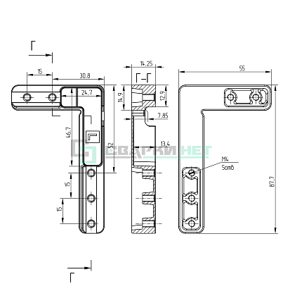Угол соединительный для крепления скрытых петель (AIR) левый