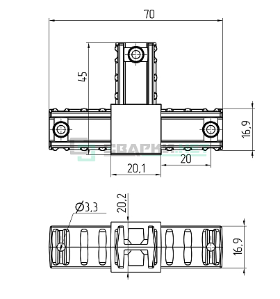 Угловой соединитель 3-х лучевой 20х20х1,5мм 
