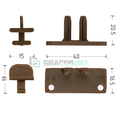 Комплект креплений на бобышках для профилей 4464,4466,  цвет коричневый 