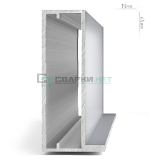 Профиль рамочный широкий, под наклейку, 45х19х1 мм, серебро (анод), L-3000 INTEGRO - Чертеж