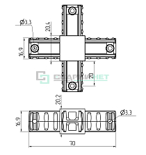 Угловой соединитель 4-х лучевой 20х20х1,5 мм  - Чертеж