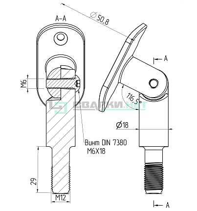 Наконечник с ложементом М12 ф51  черный