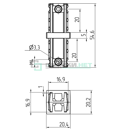 Соединитель профиля 20х20х1,5 .