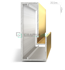 Профиль рамочный широкий, 45х20х20 мм, золото брашированное(анод), L-3000 INTEGRO - Чертеж